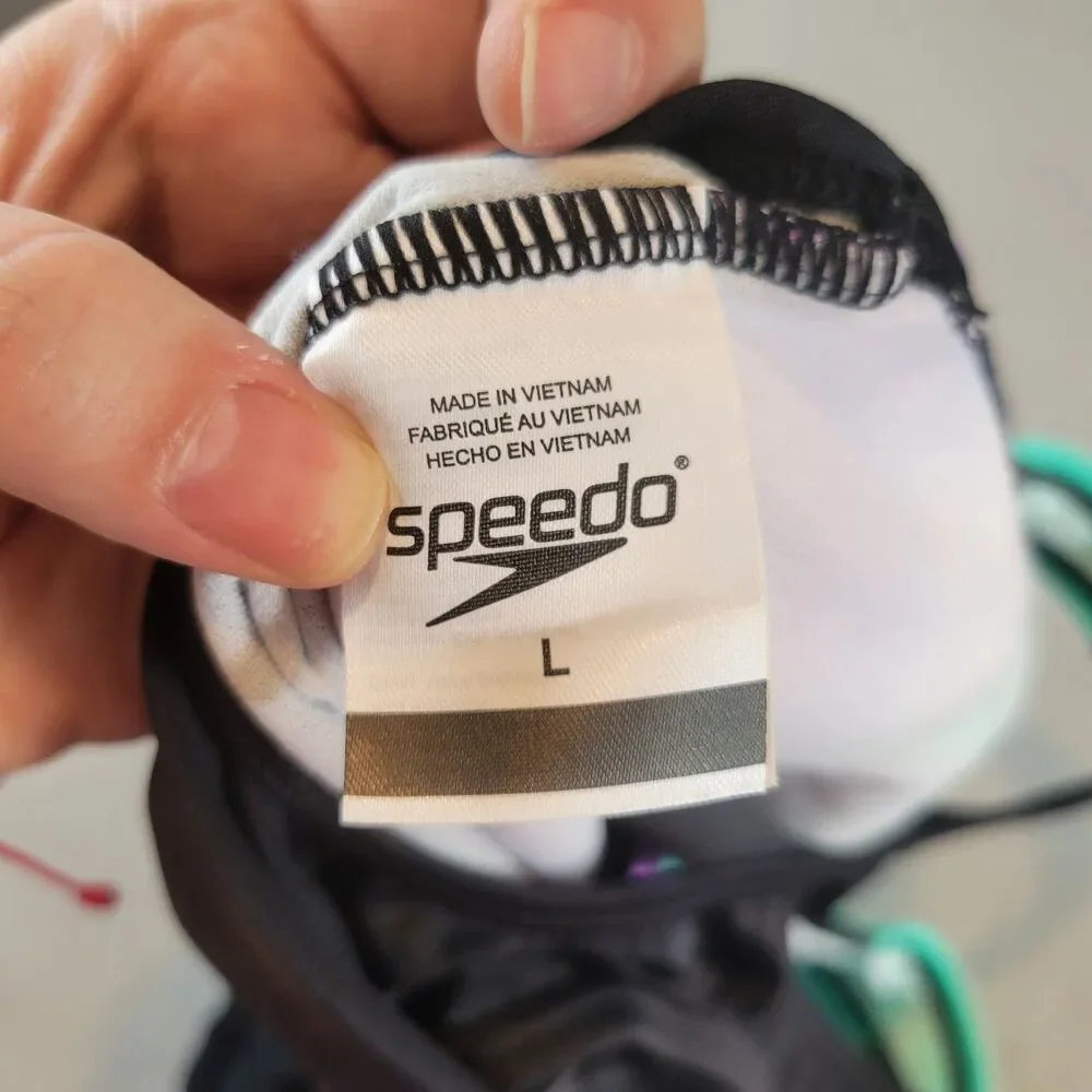 Speedo Girl’s One Piece Infinity Splice Thick Strap Size L Purple Green Racerbk